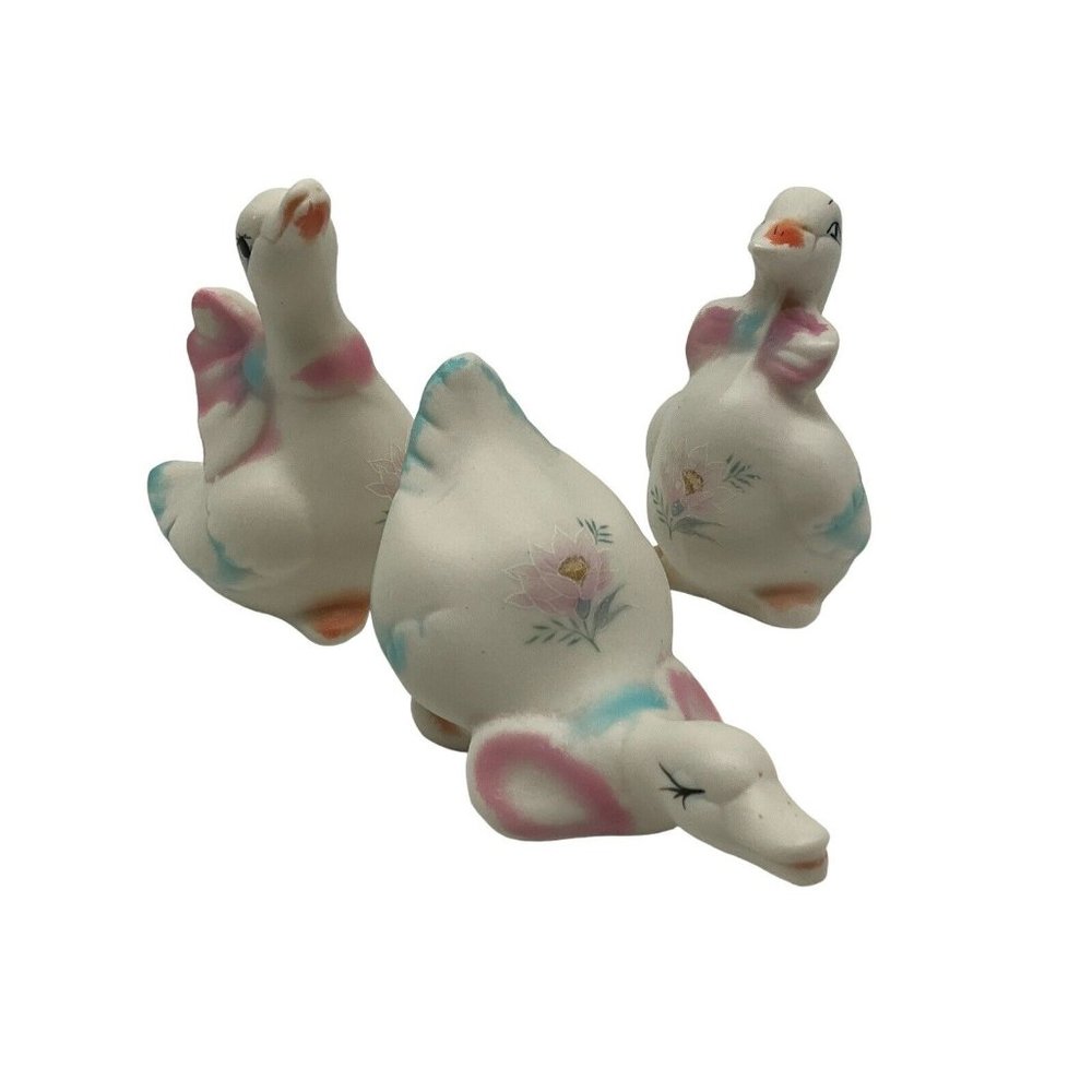 Vintage 1970s Pastel Painted Ceramic/Porcelain Baby Ducks, Set of 3 MCM Decor
